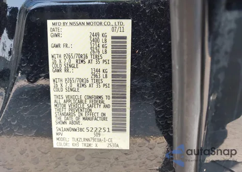 2011 Nissan Xterra S z USA, uszkodzony, nr VIN 5N1AN0NW3BC522251